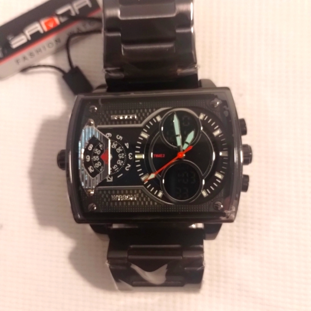 Sanda Digi-Ani, Triple Time Zone, Multi-function Stainless Bracelet Watch